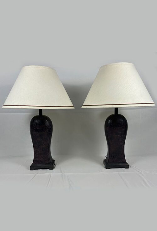 Pair of Brown Leather Lamps