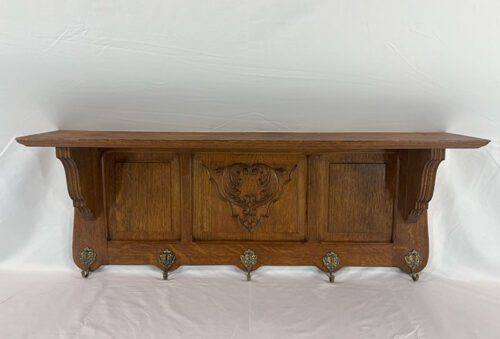 Antique Wooden Shelf with Hanging Hooks