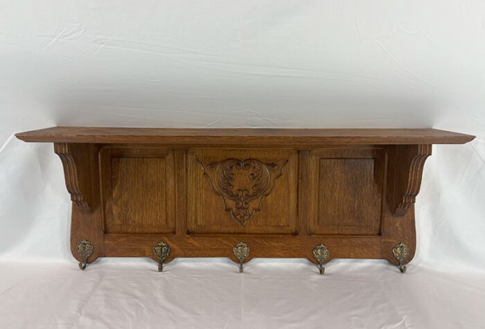 Antique Wooden Shelf with Hanging Hooks