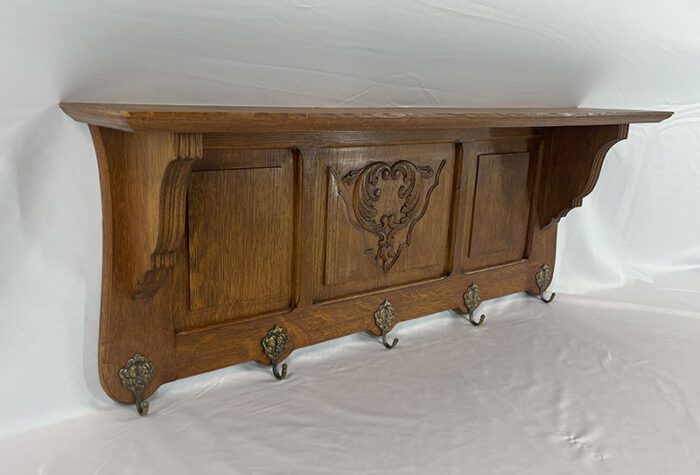 Antique Wooden Shelf with Hanging Hooks - Image 2